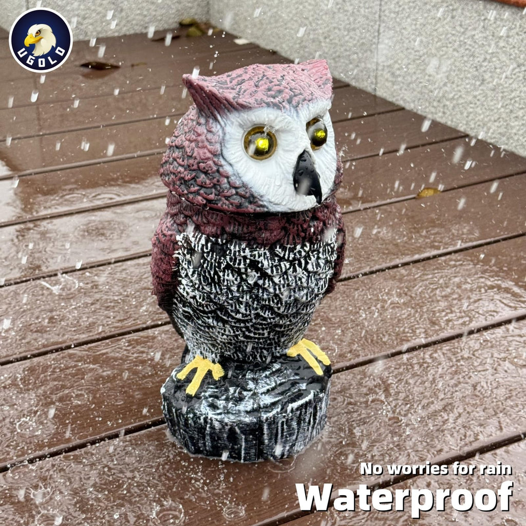 Ugold Solar Powered Garden Owl with Motion Detection, Rotating Head, Realistic Hoots and Silent Mode, Outdoor Statue and Sculpture, Owl Decoration for Home, Garden, Patio and Lawn