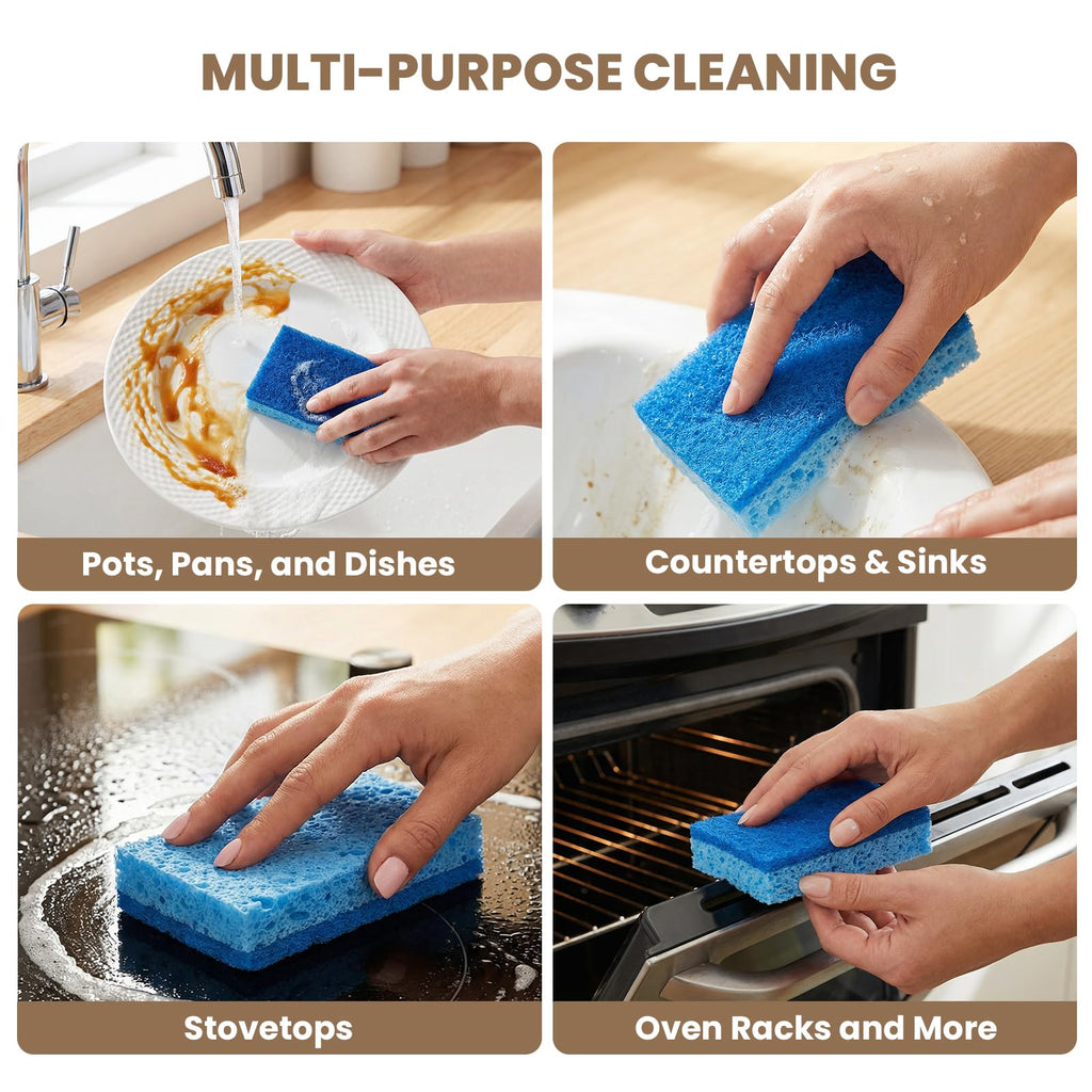 Metflavor Kitchen Sponges, 24 Count, Non-Scratch Scrub Sponge, Dual Sided Cleaning Sponges for Dishes, Kitchen, Bathroom