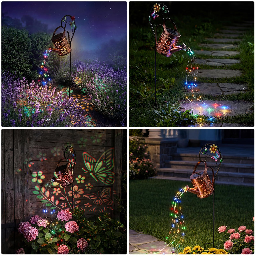 MEBRUDY Solar Garden Decor Lights, IP44 Waterproof Metal Butterfly Solar Watering Can Lights Outdoor Decor for Yard Pathway Patio Lawn, Gifts for Women Mom Grandma Birthday