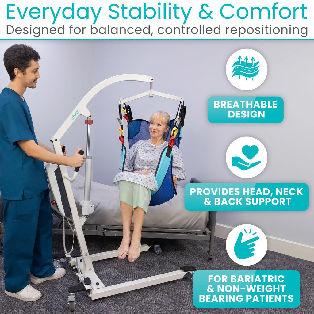 Vive Patient Lift Sling - Full Body Mesh Transfer Sling for Showering & Home Use - Hoyer Lift Pad for Elderly, Disabled, Bariatric - Patient Transfer Assist Device Blanket for Bed Positioning, Lifting