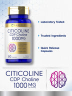Carlyle Citicoline CDP Choline 1000mg | 60 Capsules | Extra Strength Formula | Non-GMO, Gluten Free Supplement