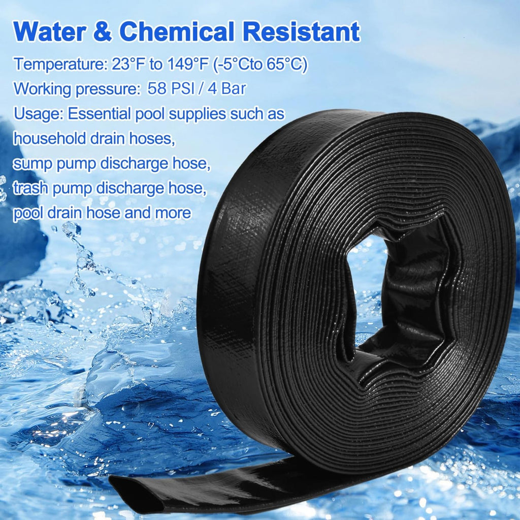 Gonioa Pool Backwash Hose 1 1/2 Inch Diameter x 50 Feet - Heavy-Duty PVC Pool Drain Hose, Reinforced Discharge Hose with Clamp for Swimming Pools, Black