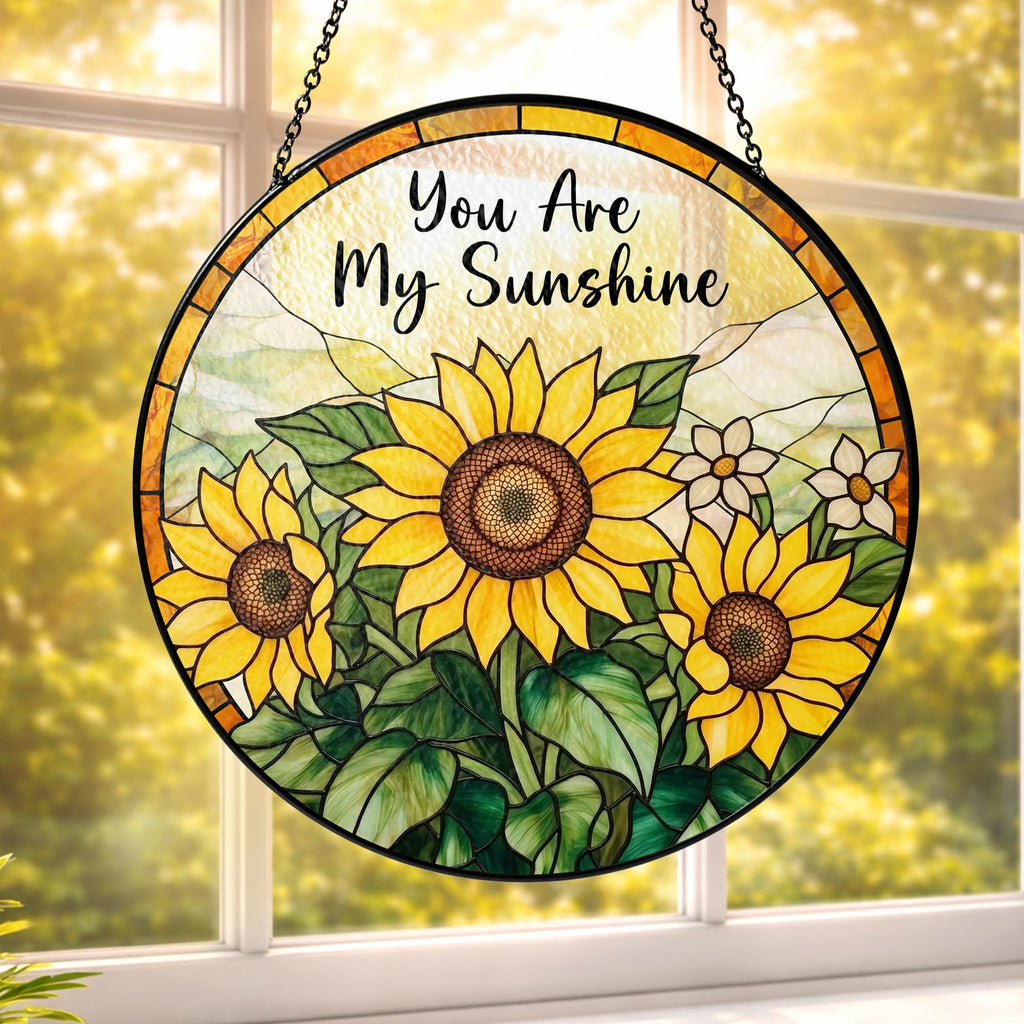 Sunflower Gifts for Women - You are My Sunshine Suncatcher, Birthday Gifts for Mom, Grandma, Mama, Step Mom, Mother in Law from Daughter Son - Sunflowers Suncatcher Stained Glass Window Hanging Decor