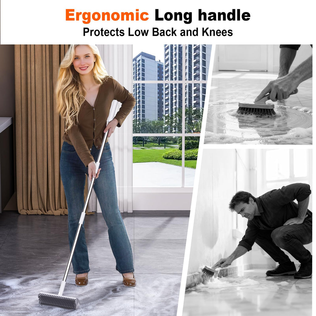 Floor Scrub Brush with Long Handle, Heavy-Duty Tile and Shower Grout Brush Stiff, Professional Grout Cleaner for Bathroom, Kitchen, Floor, Tile Brush Concrete Surfaces