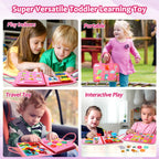 Qizfun Busy Board Montessori Toy for 1 2 3 4 Years Old, Educational Activity Sensory Board Preschool Learning Fine Motor Skills Toys, Toddler Travel Toy for Plane Car, Gift for Boys Girls (Pink/P4)