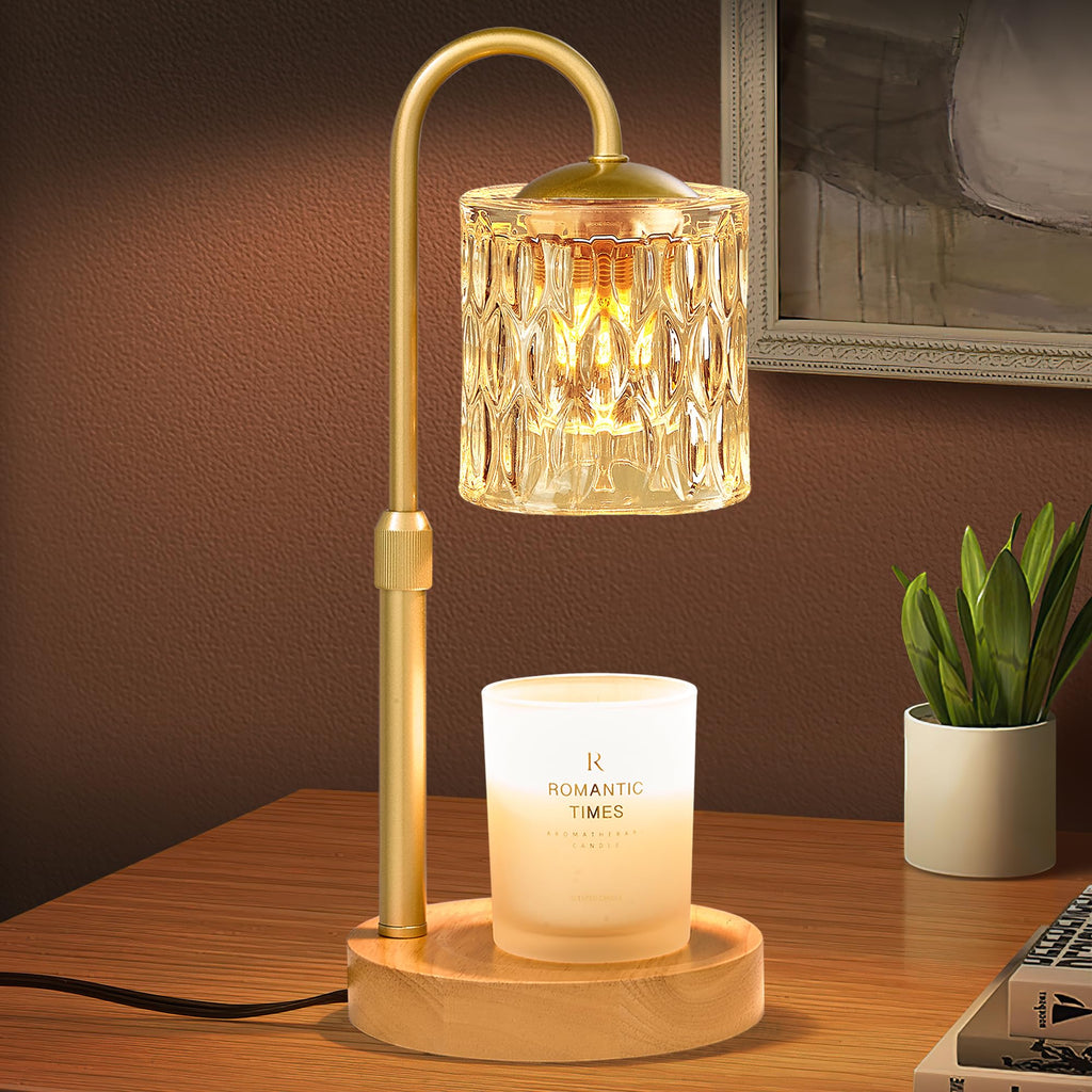 Briever Dimmable Candle Warmer Lamp with Timer, Height Adjustable Electric Candle Wax Warmer, Christmas Birthday Gifts for Women Mom, House Warming Gifts New Home Room Decor, Solid Wood Base