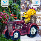YUETJIN Solar Lighted Squirrel's Farm Tractor Statue