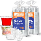 (200 Sets - 5.5 oz.) Plastic Cups, Clear Portion Snack, Yogurt, Parfait Cups, Pudding Cups, Souffle Cups, Dessert Cups, Disposable Containers with Lids 5.5oz.