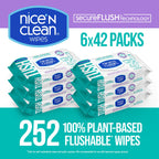 Nice 'N Clean SecureFLUSH Flushable Wet Wipes (42 Count - 6 Packs) | Moist Toilet Tissue with Moisturizing Aloe & Vitamin E | 0% Alcohol Formula for Sensitive Skin | Butt Wipes for Adults