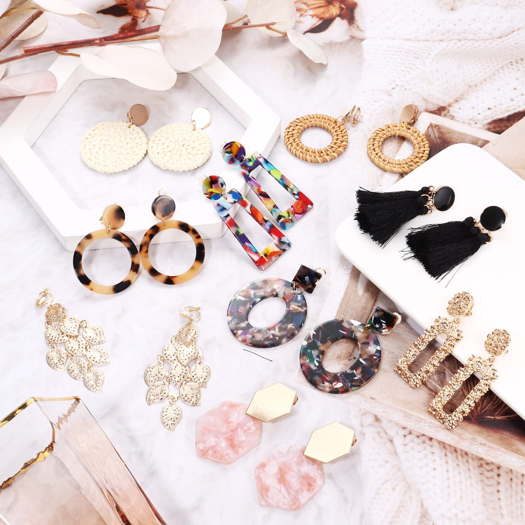 HAIAISO 9Pairs Clip on Drop Earrings for Women, Non Piercing