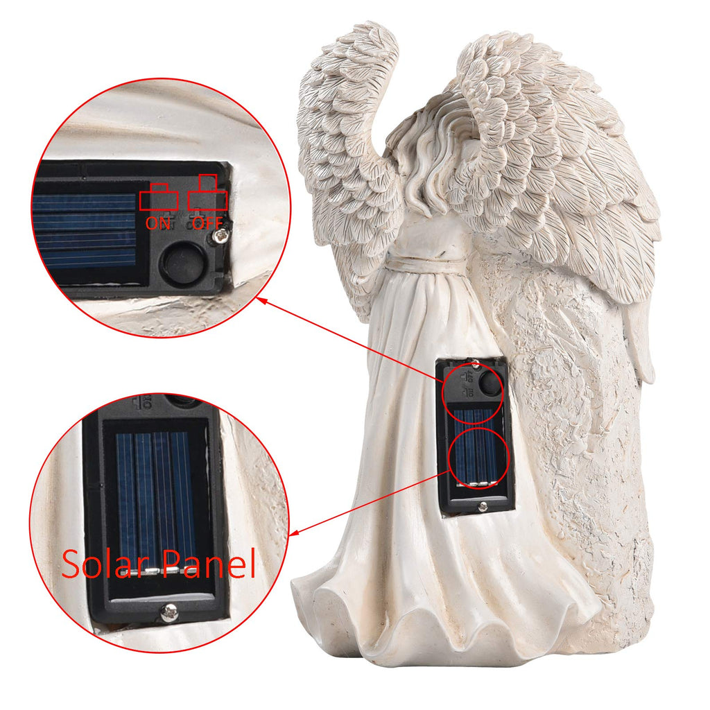 BAYN Angel Garden Statue Outdoor Decor Solar Figurine Light for Cemetery