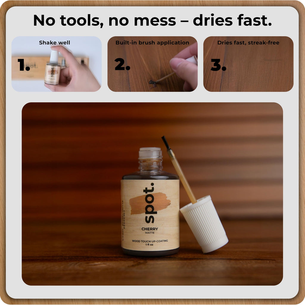 Light Brown Wood Stain Repair Kit, Brush-On Touch-Up Stain Bottles, Golden Oak, Early America, Cherry, Red Oak, Interior and Exterior Wood, 4 fl oz Total by spot.