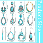 Trnayi 12 Pairs Turquoise Earring Set for Women Turquoise Bohemian Dangle Stud Earrings Round Metal Earrings Boho Vintage Oval Earring Metal for Jewelry(Fresh Style,Green)