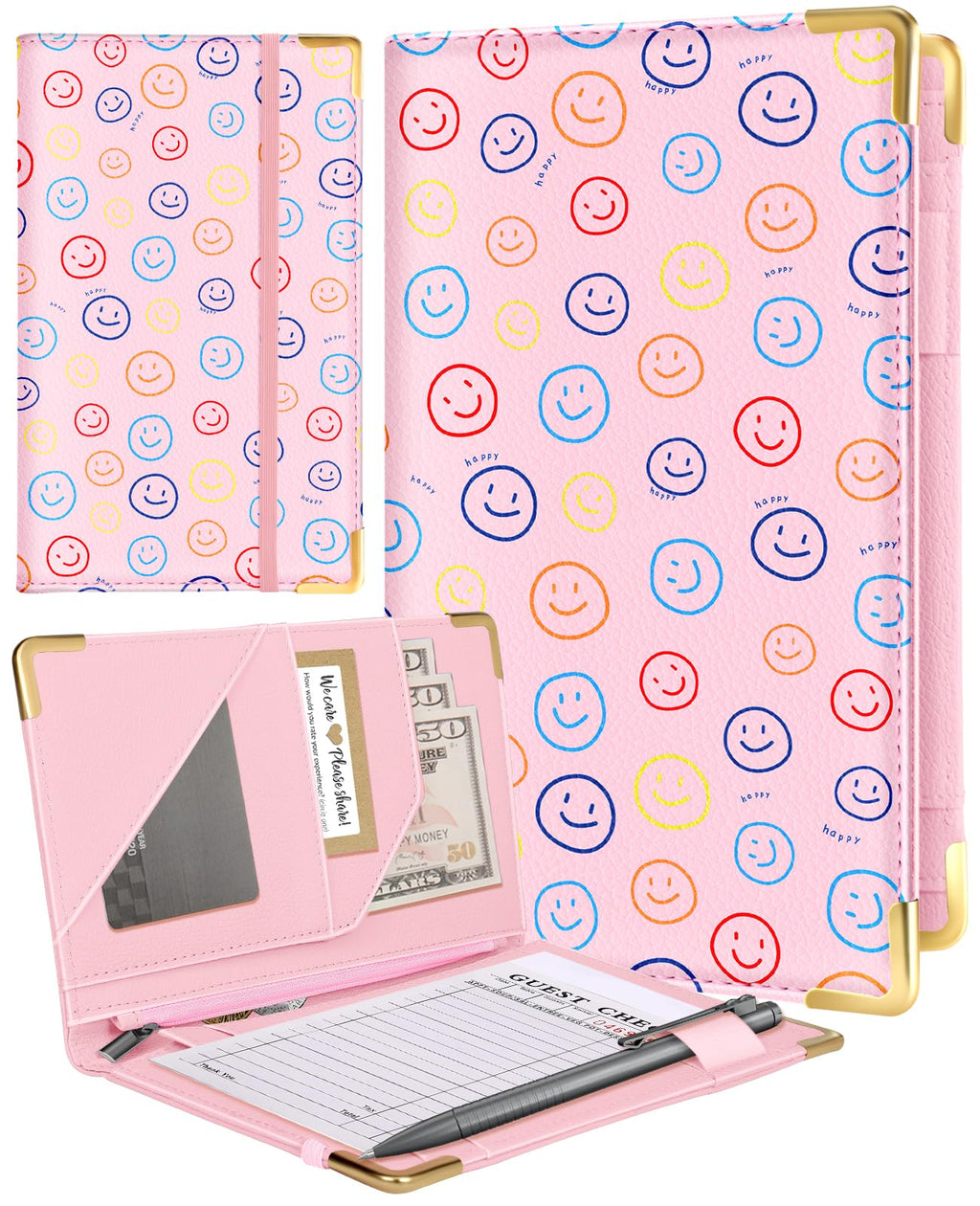 Slohif Server Book for Waitress Cute Serving Books with Zipper Pocket Accessories Leather Server Check Book Restaurant Waiter Server Booklet Organizer Ticket Book Holder
