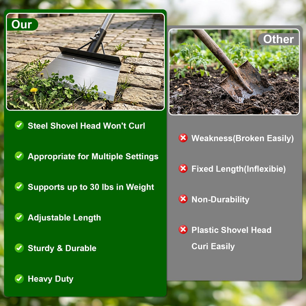 Nisuez Garden Cleaning Shovel, 64" Long Handle Heavy Duty Multifunctional Flat Shovel, Metal Floor Scraper Tool for Weeding, Scraping Moss, Ice & Snow Removal,Edger for Sidewalk, Driveway & Garden