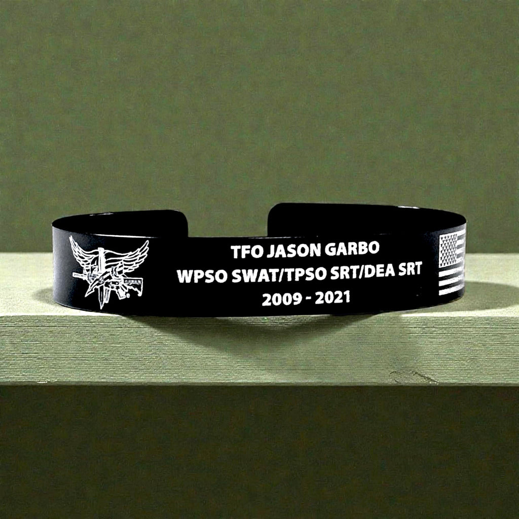 Center Mass, Inc. Legacy Band - Personalized ID & Memorial Bracelet - 2 Size Options - Black Metal