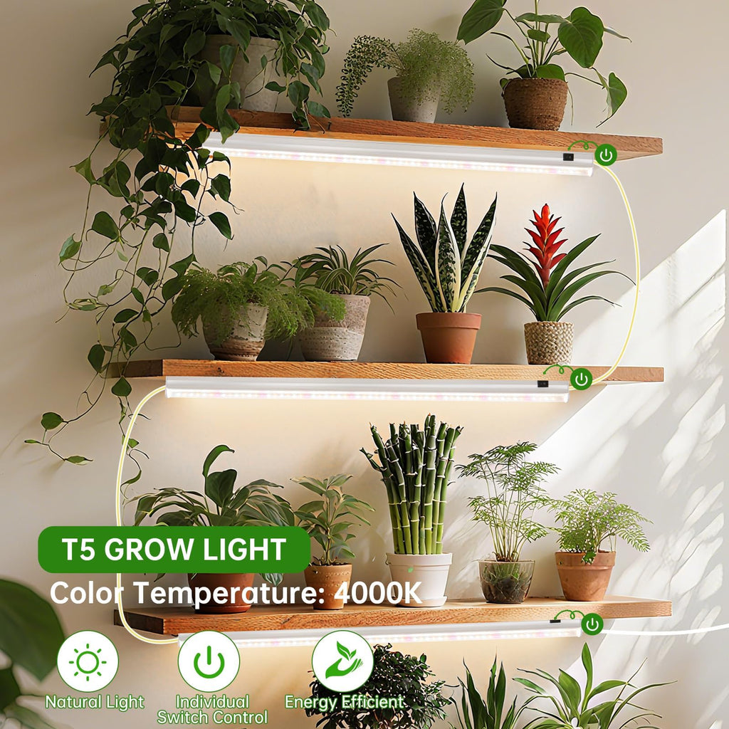 DingChen T5 Grow Lights, 2FT 60W (4×15W, 500W Equivalent), Full Spectrum Grow Lights for Indoor Plants, 4000K, Plug and Play, Easy to Install, for Greenhouse & Plant Shelves (4 Pack)
