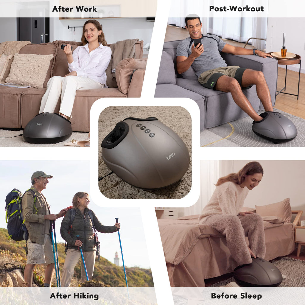 Breo Foot Massager Machine with Heat, Deep Kneading, Air Compression, Rolling Massage for Tired Feet and Plantar Fasciitis, Fits up to EU Feet Size 46