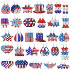 Landical 30 Pairs Glitter 4th of July Patriotic Earrings Bulk for Women Double Sided Print 250th Anniversary Independence Day Wooden Earring American Flag Red White Blue Jewelry Gift for Party