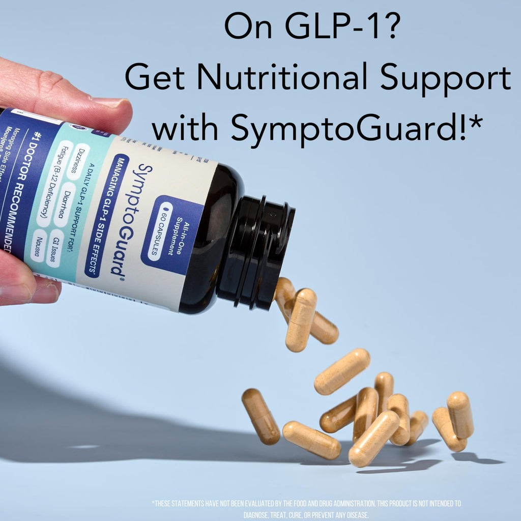 SymptoGuard Natural GLP-1 Supplement Support Vitamin for Digestive Comfort and Energy Levels with Pre and Probiotics, Vitamin D3/B12, Chromium and Ginger Root – 60 Capsules (30 Day Supply)