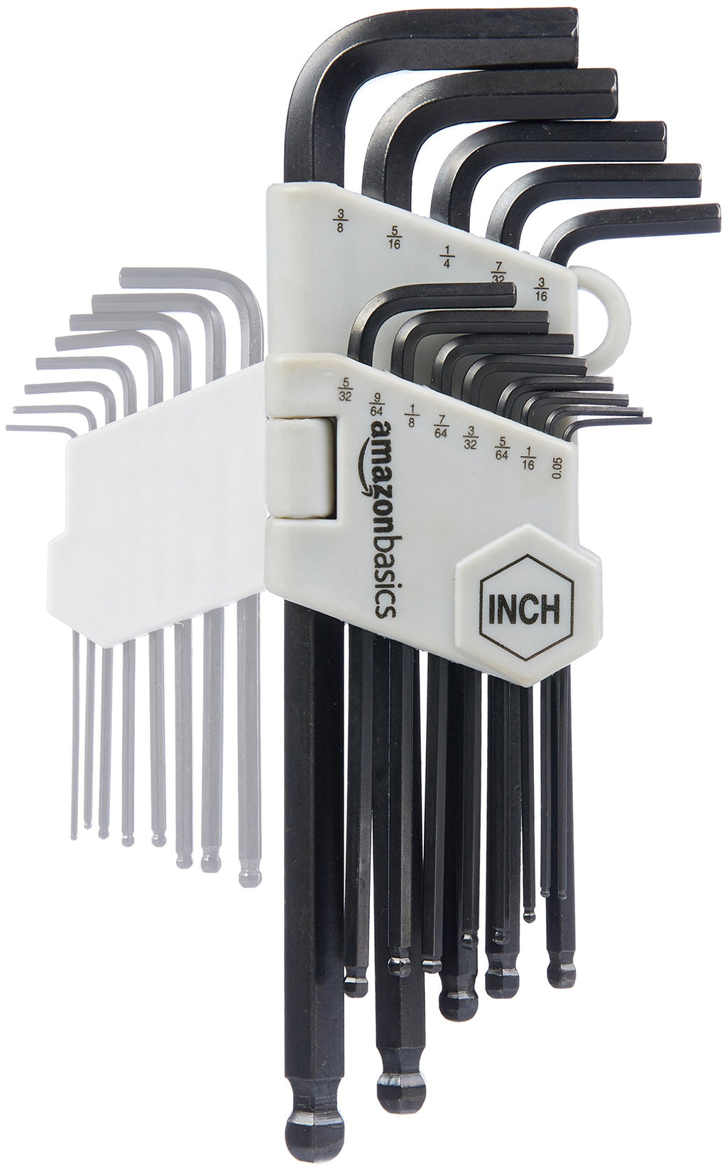 Amazon Basics Hex Key Allen Wrench, Long Arm, Ball End, Metric and Standard Sizes, Chrome Vanadium Steel, 26-Piece with Storage Case