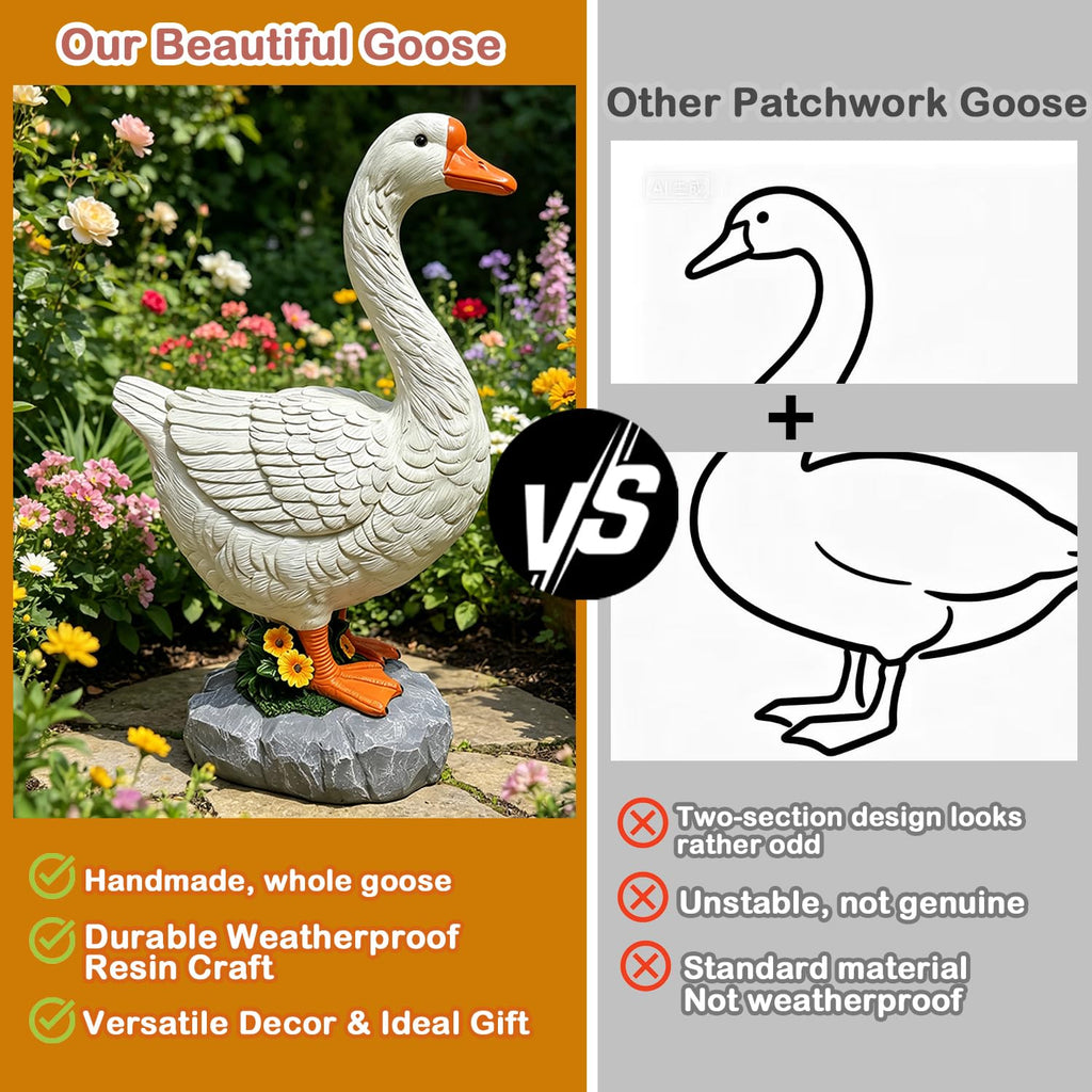 ZVBBON Large Porch Goose Statue Premium 20” Realistic Hollow Resin Garden Goose Stone Base with Sand-Fillable Design for Outdoor Stability Birthday Housewarming Gift for Kids Women Mom Friends