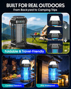GTERT Solar Bug Zapper Outdoor, Rechargeable Mosquito & Fly Zapper with Auto ON/Off, 6000mAh Long-Lasting, Foldable Camping Light, Solar & USB Powered Bug Zapper for Patio, Camping & Indoor Use