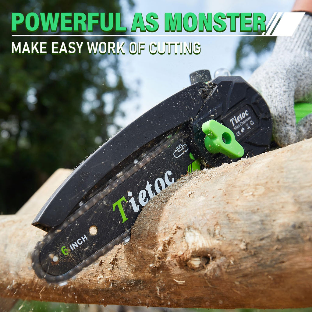 Tietoc Mini Chainsaw 6-Inch with 2 Batteries, Electric Saw, Stocking Stuffers Christmas Birthday Gifts Present for Men Dad Husband Gardener Adults, Cool Gadgets 2025