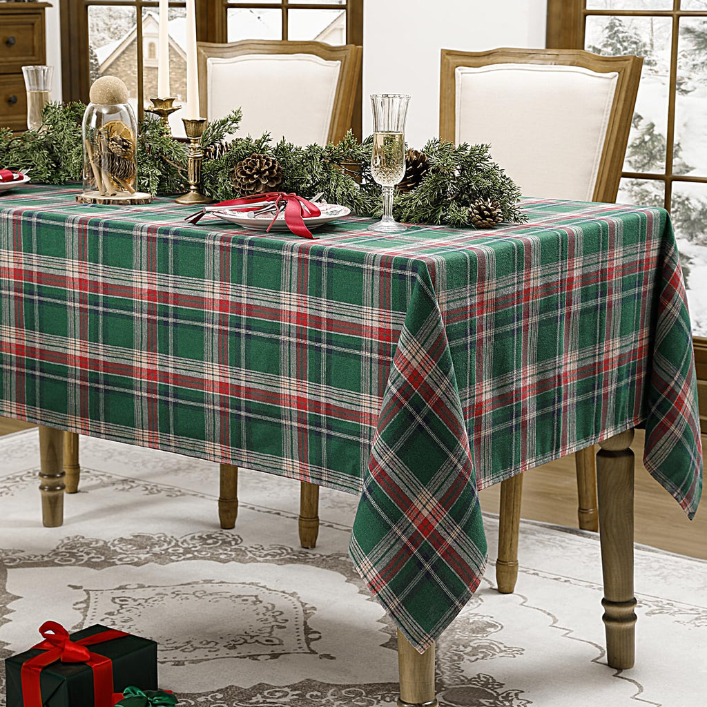 Romanstile Christmas Checkered Tablecloth Rectangle - 54 x 120 Inch - Green Buffalo Plaid Cotton Flannel Table Cloths, Xmas Winter Stain Resistant Washable Table Cover for Holiday/Party/Dining Decor