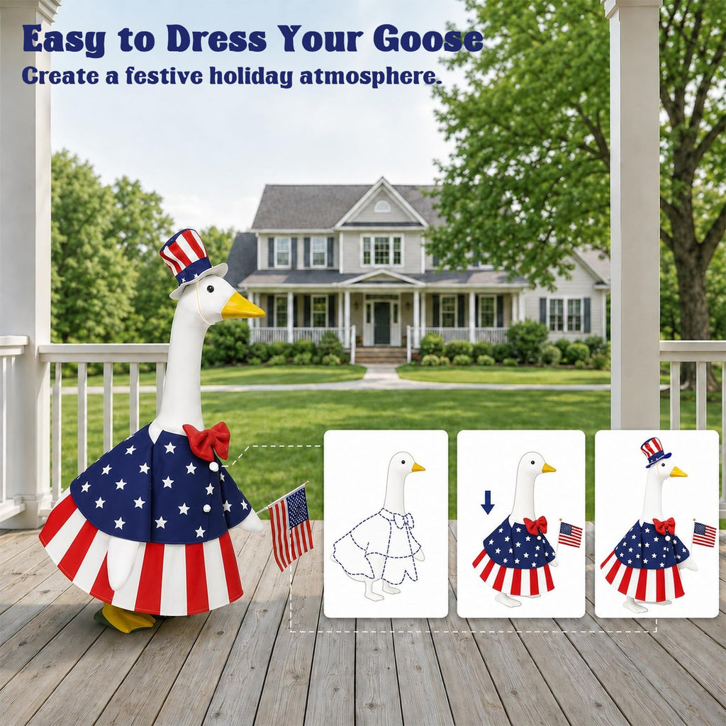 Spoilu 4th of July Porch Goose Outfit for 23 Inch Lawn Statue