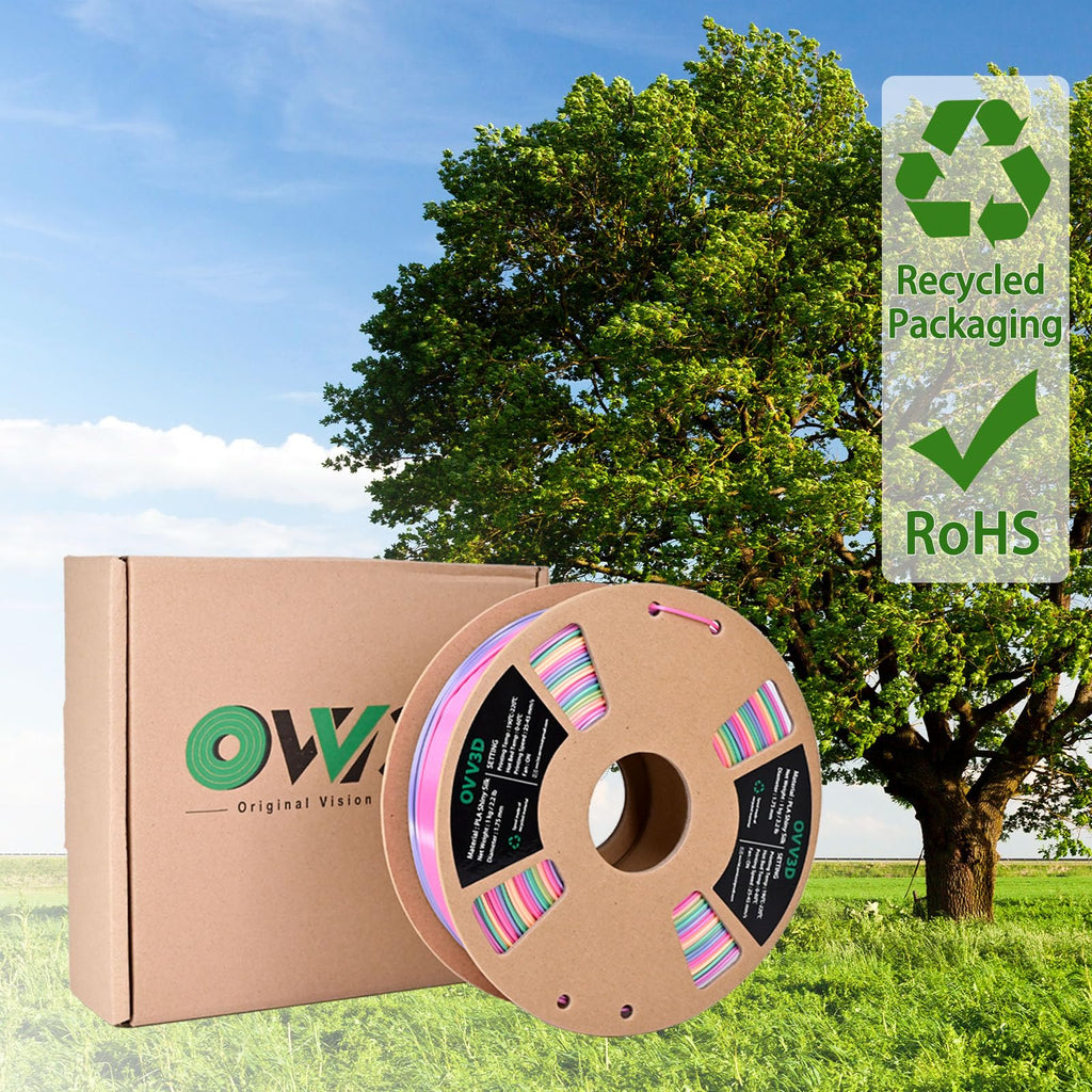 OVV3D Rainbow PLA Filament 1.75mm, PLA Silk PLA 3D Printer Filament Multicolor Silk Color Change Rainbow PLA Filament with Pink Purple Green Yellow, 3D Printing Filament 3D Filament, 1kg