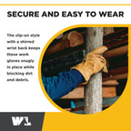 Wells Lamont Leather Work Gloves for Men – Grain Cowhide, Reinforced Palm – Ideal for Construction, Farming, Ranching – Ergonomic Fit, Keystone Thumb, Elasticized Wrist – Saddletan, Large (1129L)