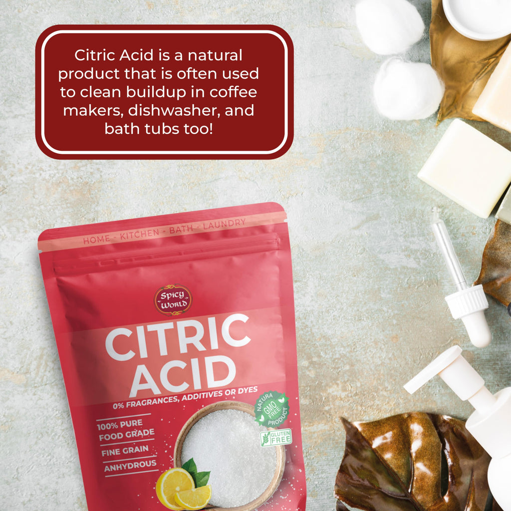 Pure Citric Acid 5 LB Bulk Bag - 100% Natural, Food Grade, Non-GMO - Citric Acid Powder for Cleaning, Bath Bombs, Preserving | Fine Granular | Premium Quality by Spicy World