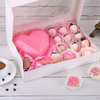 Tcoivs 20-Pack Bakery Boxes 14" x 10" x 2.5", Cookie Boxes, Auto-Popup Treat Boxes with Window for Donuts, Pies, Cakes, Muffins, and Pastries (White)