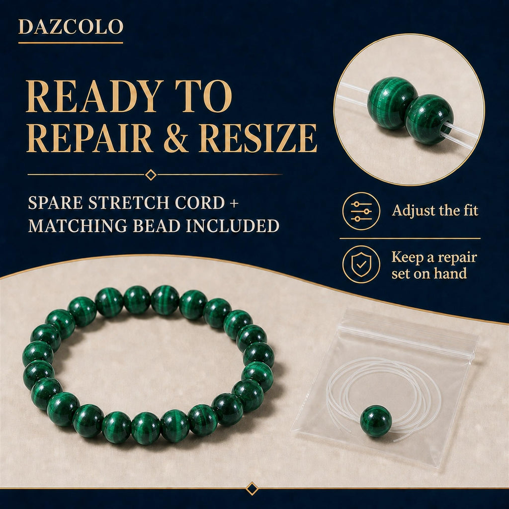 DAZCOLO Natural Gemstone Stretch Elastic Bracelet (Malachite)