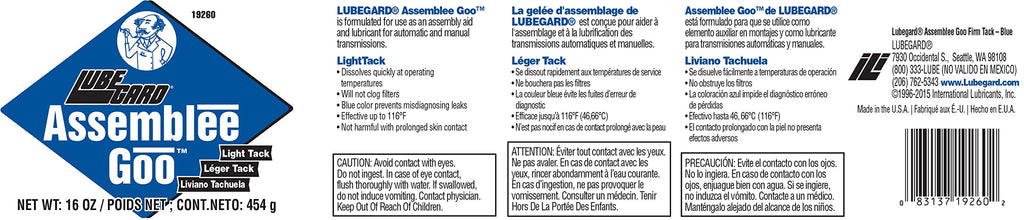 Lubegard 19260 Assemblee Goo, Blue, Light Tack Lubricant, 16 oz.