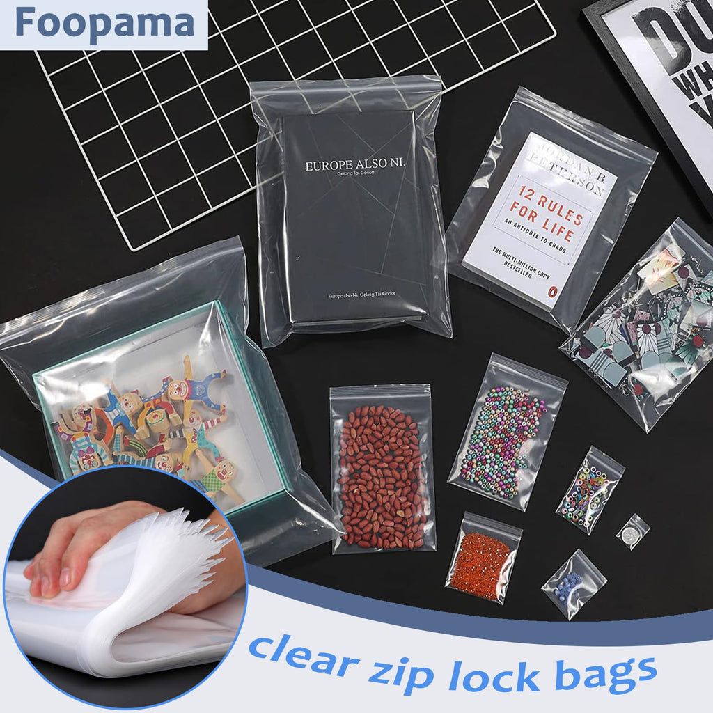Foopama 20 PCS 12" x 18" Thick 5 Mil Clear Zip Poly Lock Plastic Bags Seal Reclosable Zip Bag Heavy-Duty Clothing T-Shirt Toys Snacks Zipper Bags