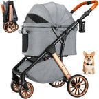 MAMIZO Foldable Dog Stroller for Medium Dogs Cats Up to 33 Lbs, Adjustable Height Handle, Pet Stroller with Aluminum and Carbon Steel Frame, Sun Shades, Storage Basket & Shock Absorbers, All-Terrain