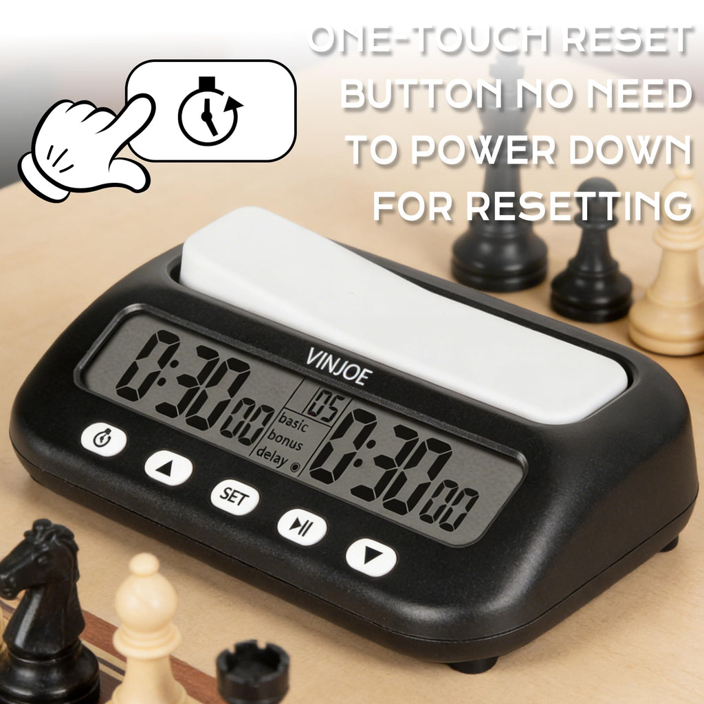 VINJOE Chess Clock Digital Chess Timer Professional for Board Games,Portable Digital Chess Clock & Game Timer with Basic,Bonus,Delay and Positive Time Features Best Gifts for Christmas(Without Battery