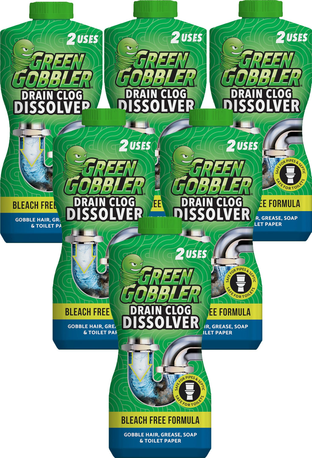Green Gobbler Liquid Hair Drain Clog Remover & Cleaner, For Toilets, Sinks, Tubs - Septic Safe (6)