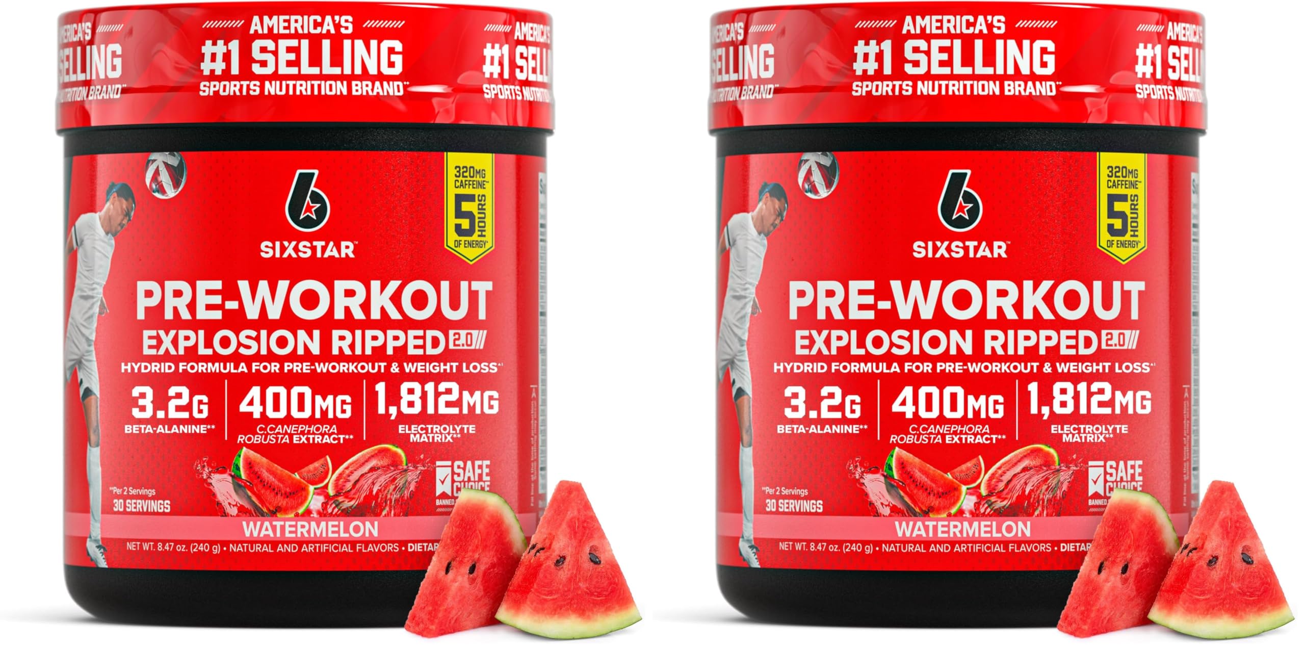 Six Star Pre-Workout Explosion,Watermelon (30 Servings)-Preworkout Energy Powder Supplement for Men&Women-Pre Workout Drink Mix with Creatine&Beta Alanine-Sports Nutrition Products,(Pack of 2)