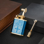 2 in 1 Lighter Permanent Match Antique Style Lift Arm Kerosene Lighter with Permanent Match (Blue Ice Constantine)