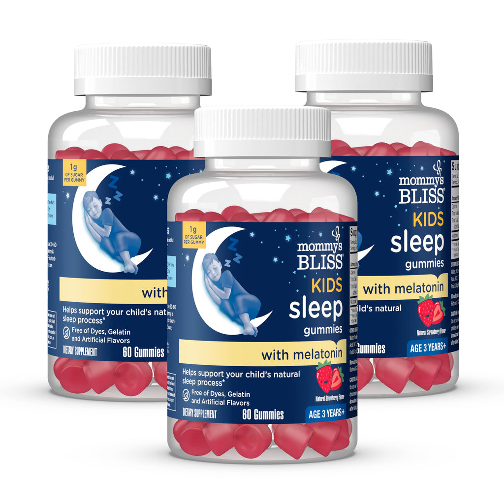 Mommy's Bliss Kids Sleep Gummies with Melatonin, Support Your Natural Sleep Process, Age 3 Years to Adults, Strawberry Flavor, 1G of Sugar, 60 Gummies (Pack of 3)