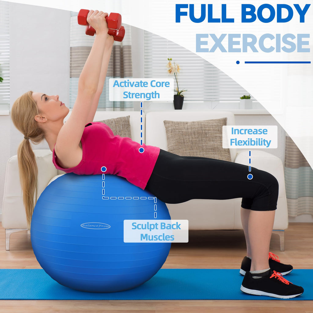 Fitvids Anti-Burst Slip Resistant Exercise Ball - 2,000-Pound Capacity, Blue, 26-inch
