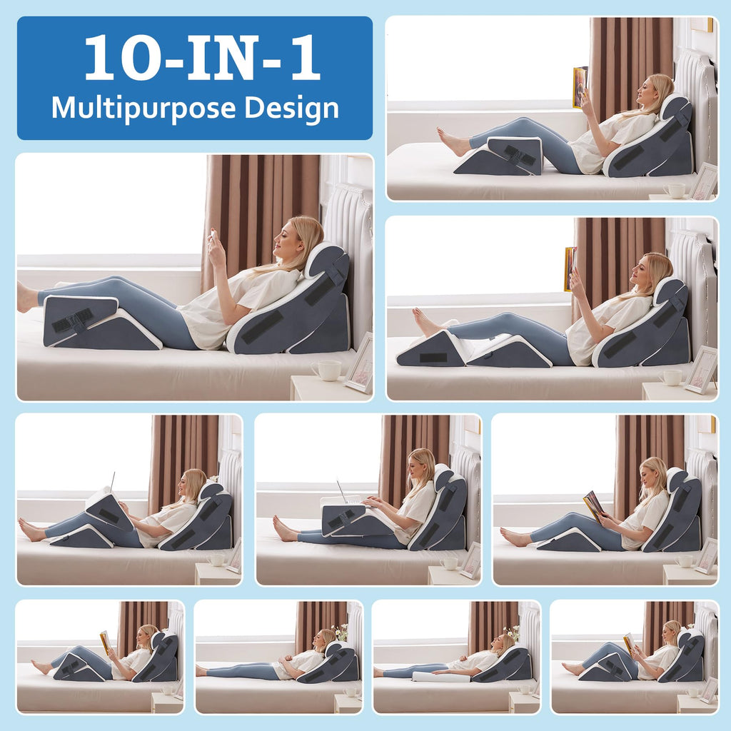 Ahpmeoa 5Pcs Wedge Pillow Set for After Surgery, Orthopedic Bed Wedge Pillow Set for Post Surgery, Acid Reflux Relief, Sleeping, Back Pain Relief, Adjustable Back Pillow for Bed Sitting up, White/Grey
