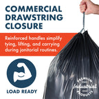 Made Here 55 Gallon Heavy Duty Commercial Trash Bags with Drawstring – Black Waste Can Liners for Office, Janitorial, and Facility Use, Leak-Resistant, 100 Count