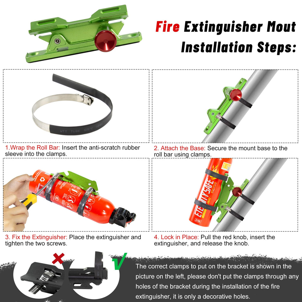 Quick Release Fire Extinguisher Mount – Neon Green Adjustable Aluminum Roll Bar Bracket Holder Compatible with Car Jeep Wrangler (TJ/JK/JL/JKU), UTVs (Polaris RZR, Ranger, Can-Am X3), Trucks Off-Road