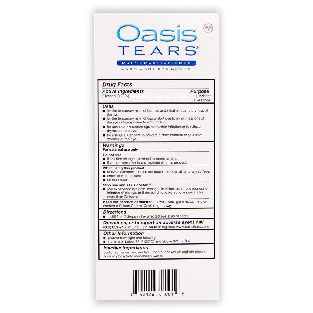 OT6100 - Oasis TEARS® Preservative-Free Lubricant Eye Drops Relief for Dry Eyes | 30 Single-Use Containers | 0.01 FL OZ (0.3 mL)
