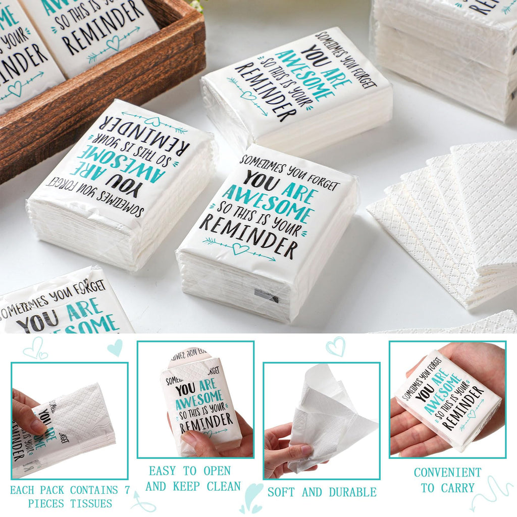 Fuutreo 120 Packs Pocket Tissues Travel Packs Bulk Motivational Facial 3 Ply Inspirational Pocket Travel Tissue Small Size Paper Individual Pockets Size for Appreciation Gifts Wedding