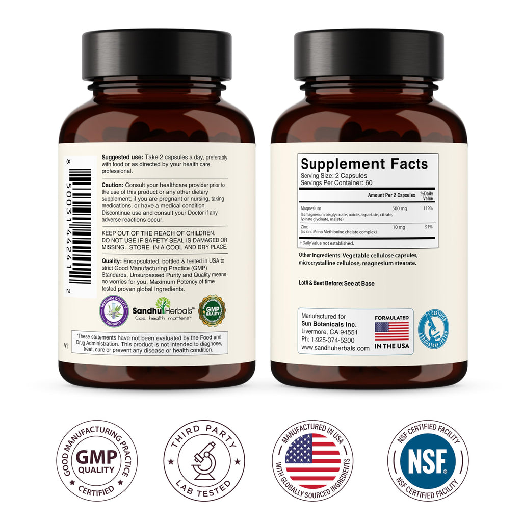 Complete Magnesium Complex 500mg for Women & Men | 240 Capsules | 6 in 1 Mag Supplement with Zinc | Quality Sleep & Muscle Health | Glycinate, Citrate, Malate, Oxide, Aspartate, Lysinate Glycinate